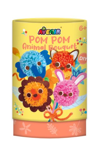 Pom-pom csokor készítő kreatív készlet, Állatok - Avenir